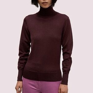 KATE SPADE Metallic Ribbed Knit Turtleneck In Purple Deep Fig Womens Size Large